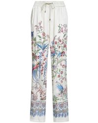 Etro - Broeken ,Veelkleurig ,Polyester Wijde Broek Met Flora- En Fauna-Print - Lyst