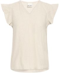 Ichi - Feminine Bluse Mit V-Ausschnitt Und Rüschenärmeln - Lyst