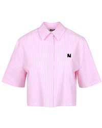 MSGM - Overhemden ,Veelkleurig ,Katoen Gestreept Poplin Cropped Shirt - Lyst