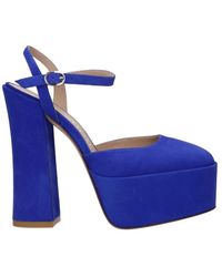 Stuart Weitzman - Blaue Wildleder High Heel Sandalen Mit Schnalle - Lyst
