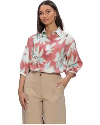 Jansen Amsterdam - Overhemden ,Veelkleurig ,Linnen Blouse Wf 761 3/4 Puffed Sleeve Wide Fit - Lyst