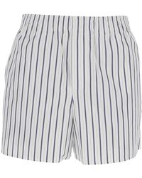 Ami Paris - Korte Broeken ,Wit ,Katoen Gestreepte Katoen Poplin Shorts - Lyst