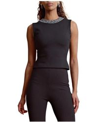 byTiMo - Tops ,Zwart ,Mouwloze Bling Top Met Kralen - Lyst
