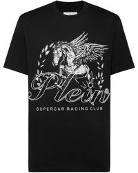 Philipp Plein - Tops ,Zwart ,Katoen Jersey T-Shirt Round Neck Ss Racing Club - Lyst