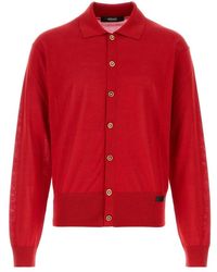 Versace - Truien & Vesten ,Rood ,Katoen Gebreid Vest Van Zijdemix - Lyst