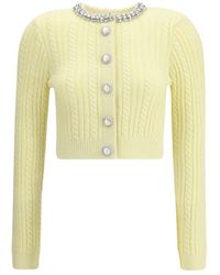 Self-Portrait - Korte Alpaca Cardigan Met Strass Knopen - Lyst
