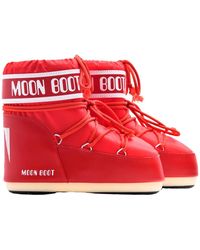 Moon Boot - Rote nylon-schneestiefel mit warmem futter - Lyst