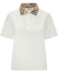 Burberry - Polo Met Geruite Kraag Van Katoen - Lyst
