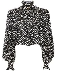 Chloé - Overhemden ,Zwart ,Maxi Geplooide Top Met Hoge Hals - Lyst