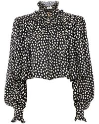 Chloé - Overhemden ,Zwart ,Maxi Geplooide Top Met Hoge Hals - Lyst