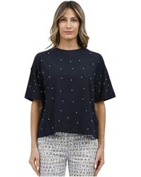 Alpha Studio - Tops ,Blauw ,Korte Mouw Crop Top Met Sparkles - Lyst