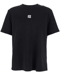 Balmain - Tops ,Zwart ,Katoen Embroidered Signature T-Shirt - Lyst