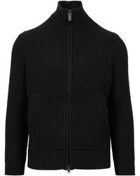 Paolo Pecora - Hoodies & Sweatvesten ,Zwart ,Wol Zwarte Wollen Cardigan Met Ritssluiting - Lyst
