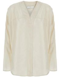 Tela - Weiße Seidenbluse Mit V-Ausschnitt Und Langen Ärmeln - Lyst
