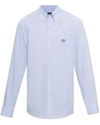 Etro - Overhemden ,Blauw ,Katoen Gestreepte Button-Down Overhemd - Lyst