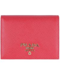 Prada - Accessoires ,Rood ,Leer Small Saffiano Leather Wallet - Lyst