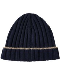 Brunello Cucinelli - Blauwe Cashmere Ribgebreide Beanie Hoed - Lyst