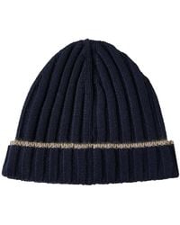 Brunello Cucinelli - Blauwe Cashmere Ribgebreide Beanie Hoed - Lyst