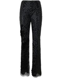 Alberta Ferretti - Broeken ,Zwart ,Broek Met Zwarte Strass Steentjes, Elegant En Veelzijdig - Lyst