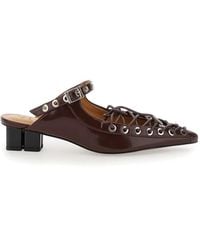 Ganni - Braune Lace Up Mule Sandalen - Lyst
