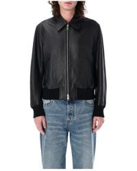 Ami Paris - Jassen ,Zwart ,Zwarte Leren Jas Met Klassieke Kraag - Lyst