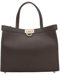 ESTRO - Damen Dark Mocha Leder Tote Bag Mit Goldfarbener Hardware Er00118898 - Lyst
