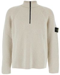 Stone Island - Witte Sweater Met Halve Rits - Lyst