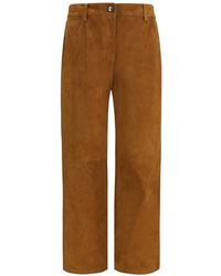 Magda Butrym - Broeken ,Bruin ,Leer Broek Met Corduroy-Effect Van Leer Met Rechte Pijpen - Lyst