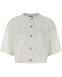 Brunello Cucinelli - Truien & Vesten ,Wit ,Nylon Dazzling Cable Cardigan - Lyst