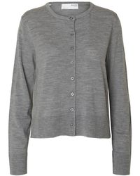 SELECTED - Truien & Vesten ,Grijs ,Wol Merino Gebreide Vest - Lyst
