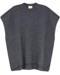 Alysi - Truien & Vesten ,Grijs ,Wol Ronde Hals Mouwloze Gebreide Top - Lyst