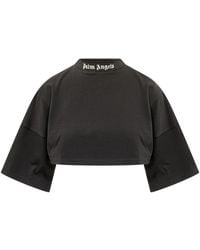 Palm Angels - Hoodies & Sweatvesten ,Zwart ,Katoen Back Curved Logo Mini T-Shirt - Lyst