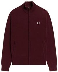 Fred Perry - Authentic Classic Zip Through Cardigan Burgundy L - Lyst