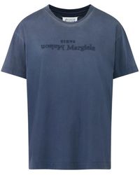 Maison Margiela - Blaues baumwoll-crew-neck-logo-t-shirt - Lyst