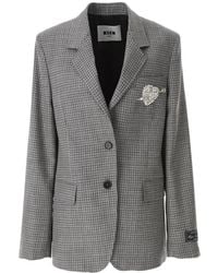 MSGM - Jassen ,Grijs ,Wol Wollen Jas Met Strass Hart - Lyst