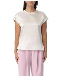 Pinko - Camisa blanca de satén elástico de manga corta - Lyst