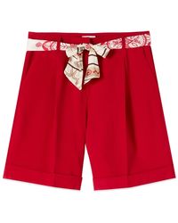 Oltre - Korte Broeken ,Rood ,Polyester Bermuda Shorts Met Riem Met Print - Lyst