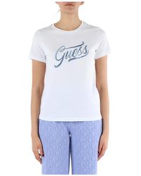 Guess - T-shirt in cotone con ricamo logo frontale - Lyst