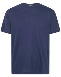 Herno - Tops ,Blauw ,Katoen Jersey Crepe T-Shirt - Lyst