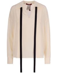 Max Mara - Overhemden ,Leer Zijden Blouse Met Strik - Lyst