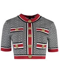 Balmain - Verziertes Jacquard Crop Top Mit Gerippten Kanten - Lyst