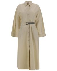 Brunello Cucinelli - Elegantes Baumwollkleid Mit Weiten Ärmeln - Lyst