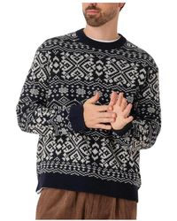 SELECTED - Truien & Vesten ,Blauw ,Nylon Slhholger Ls Knit Jaquard Crew Neck - Lyst
