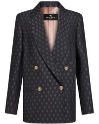 Etro - Jassen ,Veelkleurig ,Katoen Blauw Jacquard Double-Breasted Jasje Liberty - Lyst