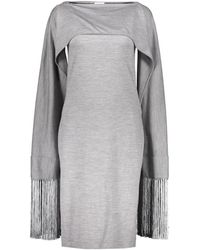 Burberry - Kleedjes ,Grijs ,Wol Jurk Van Wol Met Franjes En Cut-Out Details - Lyst