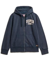 Superdry - Hoodies & Sweatvesten ,Blauw ,Katoen Hooded Zip-Up Printed Sweatshirt Met Zakken Aan De Voorkant - Lyst