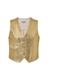 Ganni - Gouden Spalmato Vest Met Plexi Knopen - Lyst
