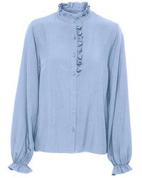 Cream - Overhemden ,Blauw ,Regen Gewassen Shirt Met Pofmouwen - Lyst