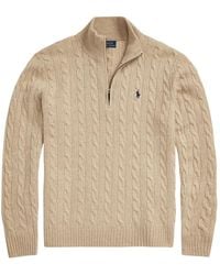 Ralph Lauren - Bruine Cable-Knit Wol-Kasjmier Trui Kamel Melange Truien & Jassen - Lyst
