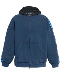 Balenciaga - Hoodies & Sweatvesten ,Blauw ,Katoen Stripe Patched Hood Zip-Up Hoodie - Lyst